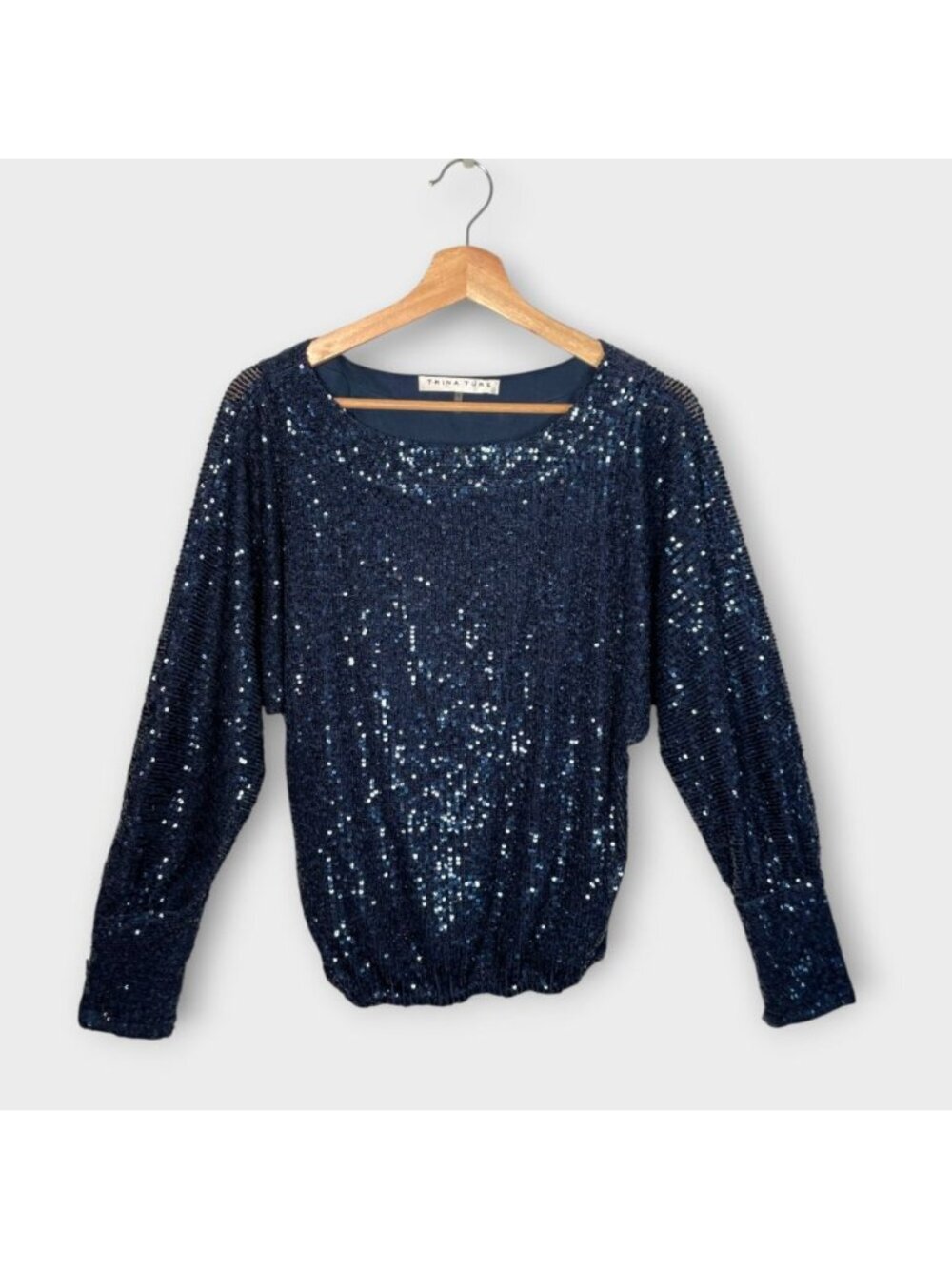 TRINA TURK Sprite Dolman Popover Top Woman's SMALL Blue Sequin Party Festival